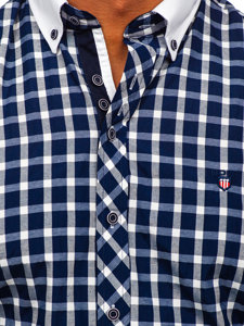 Camisa elegante de cuadros para hombre con manga corta azul marino Bolf 5531