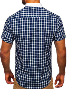 Camisa elegante de cuadros para hombre con manga corta azul marino Bolf 5531