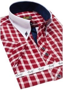 Camisa elegante de cuadros para hombre con manga corta burdeos Bolf 5531