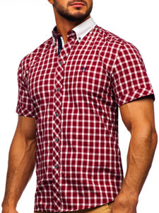 Camisa elegante de cuadros para hombre con manga corta burdeos Bolf 5531