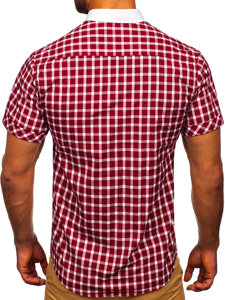 Camisa elegante de cuadros para hombre con manga corta burdeos Bolf 5531