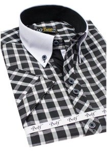 Camisa elegante de cuadros para hombre con manga corta negro Bolf 5531