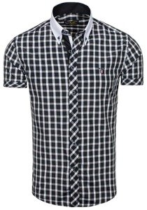 Camisa elegante de cuadros para hombre con manga corta negro Bolf 5531