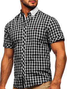 Camisa elegante de cuadros para hombre con manga corta negro Bolf 5531