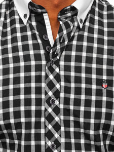 Camisa elegante de cuadros para hombre con manga corta negro Bolf 5531