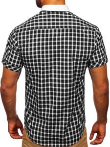 Camisa elegante de cuadros para hombre con manga corta negro Bolf 5531