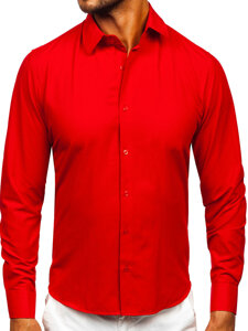 Camisa elegante de hombre de manga larga roja Bolf 24740