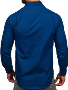 Camisa elegante de maga larga para hombre azul oscuro Bolf M14