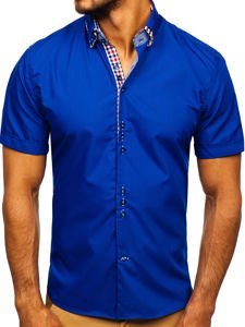 Camisa elegante de manga corta para hombre azul medio Bolf 3507