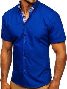 Camisa elegante de manga corta para hombre azul medio Bolf 3507