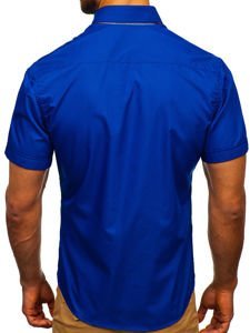 Camisa elegante de manga corta para hombre azul medio Bolf 3507