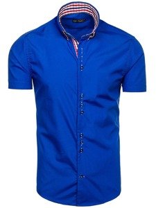 Camisa elegante de manga corta para hombre azul medio Bolf 3507