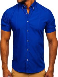 Camisa elegante de manga corta para hombre azul medio Bolf 5535