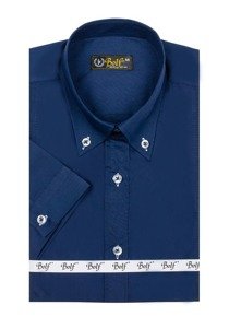 Camisa elegante de manga corta para hombre azul oscuro Bolf 5535