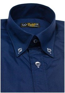 Camisa elegante de manga corta para hombre azul oscuro Bolf 5535