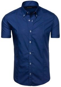 Camisa elegante de manga corta para hombre azul oscuro Bolf 5535