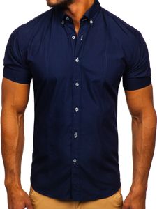 Camisa elegante de manga corta para hombre azul oscuro Bolf 5535