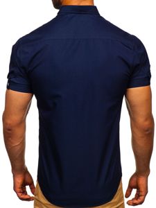 Camisa elegante de manga corta para hombre azul oscuro Bolf 5535