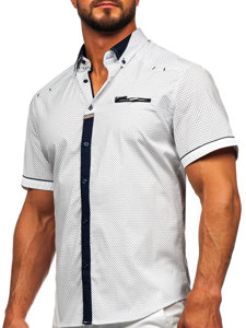 Camisa elegante de manga corta para hombre blanco Bolf 19616