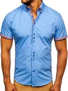 Camisa elegante de manga corta para hombre celeste Bolf 3507