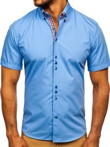 Camisa elegante de manga corta para hombre celeste Bolf 3507