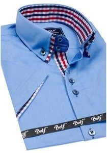 Camisa elegante de manga corta para hombre celeste Bolf 3507