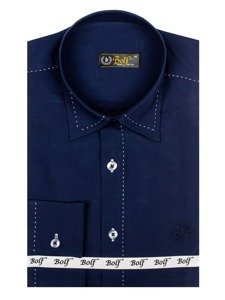 Camisa elegante de manga larga azul oscuro para hombre Bolf 4719