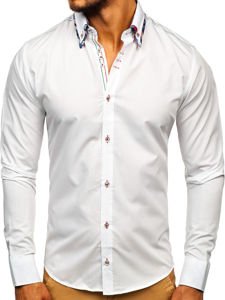 Camisa elegante de manga larga blanca para hombre Bolf 3701