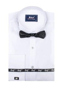 Camisa elegante de manga larga blanca para hombre Bolf 4702 Pajarita y gemelos