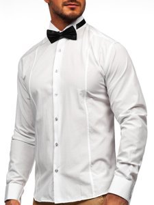 Camisa elegante de manga larga blanca para hombre Bolf 4702 Pajarita y gemelos