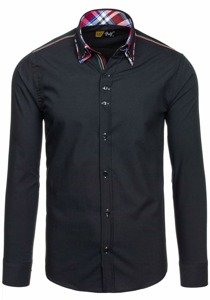 Camisa elegante de manga larga negra para hombre Bolf 2705