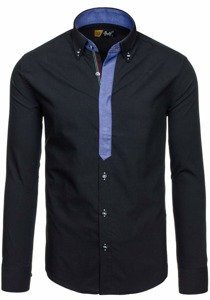 Camisa elegante de manga larga negra para hombre Bolf 3725