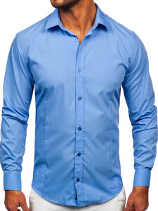 Camisa elegante de manga larga para hombre azul Bolf 1703