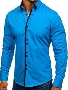 Camisa elegante de manga larga para hombre azul Bolf 1721-A