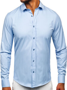 Camisa elegante de manga larga para hombre azul Bolf 24702