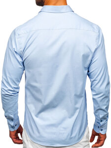 Camisa elegante de manga larga para hombre azul Bolf 24702