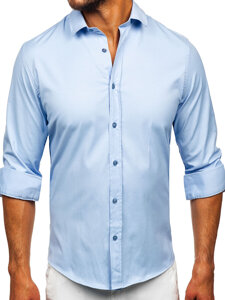 Camisa elegante de manga larga para hombre azul Bolf 24702