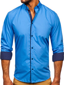 Camisa elegante de manga larga para hombre azul Bolf 7724-1