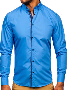 Camisa elegante de manga larga para hombre azul Bolf 7724-1