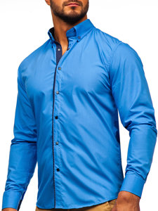 Camisa elegante de manga larga para hombre azul Bolf 7724-1