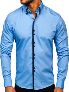 Camisa elegante de manga larga para hombre azul celeste Bolf 1721-1