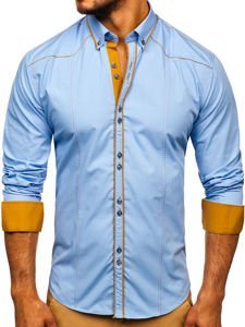 Camisa elegante de manga larga para hombre azul celeste Bolf 4777