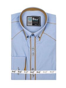 Camisa elegante de manga larga para hombre azul celeste Bolf 4777