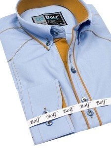 Camisa elegante de manga larga para hombre azul celeste Bolf 4777