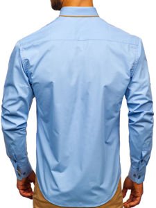 Camisa elegante de manga larga para hombre azul celeste Bolf 4777