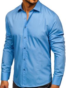 Camisa elegante de manga larga para hombre azul claro Bolf 1703