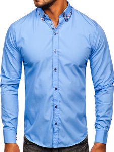 Camisa elegante de manga larga para hombre azul claro Bolf 3701