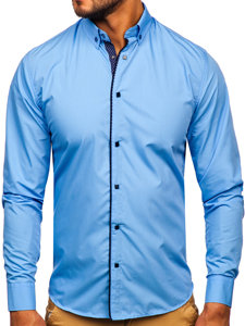 Camisa elegante de manga larga para hombre azul claro Bolf 7724-1