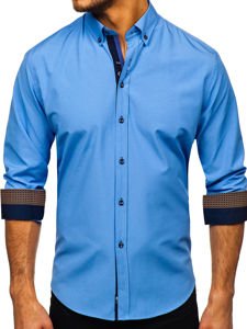 Camisa elegante de manga larga para hombre azul claro Bolf 8840-1