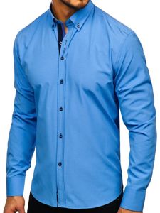 Camisa elegante de manga larga para hombre azul claro Bolf 8840-1